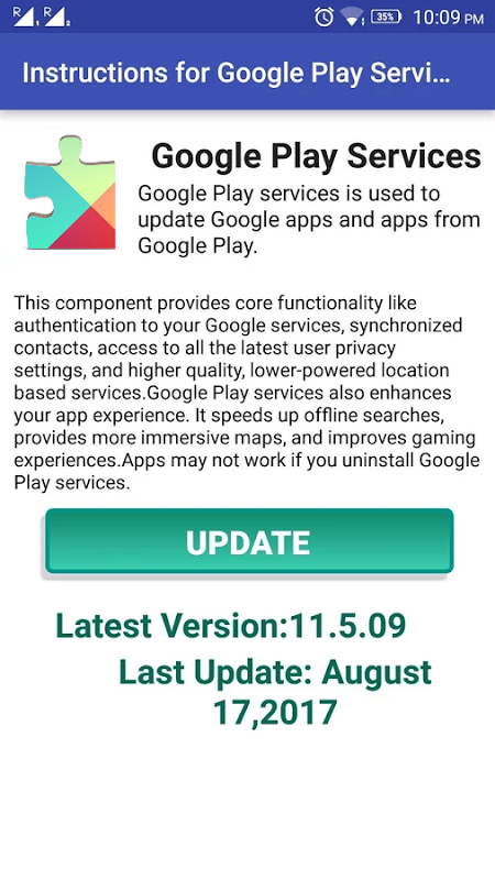 Instructions para Google Play Service Update 3