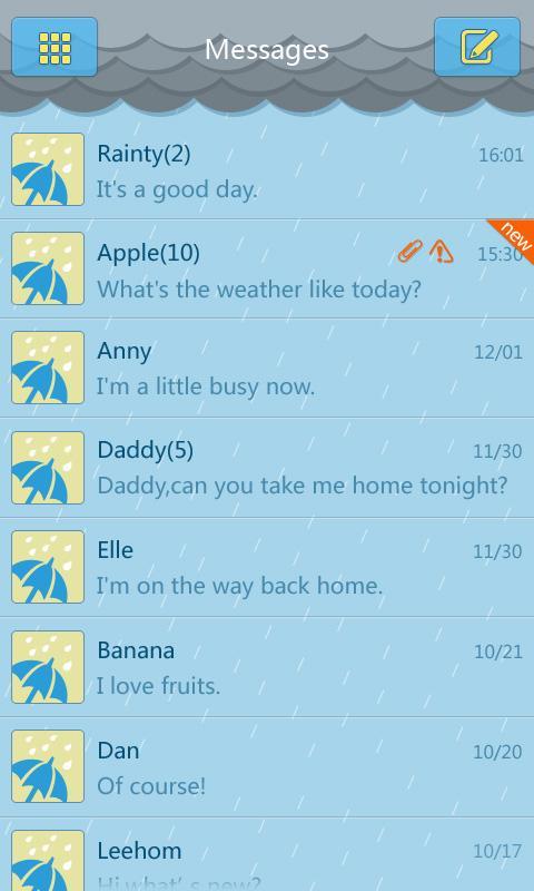 GO SMS Pro Rainy day Theme 1