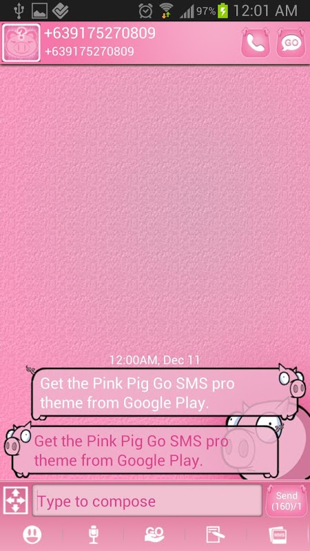 Pink Pig Go SMS Pro Theme 2