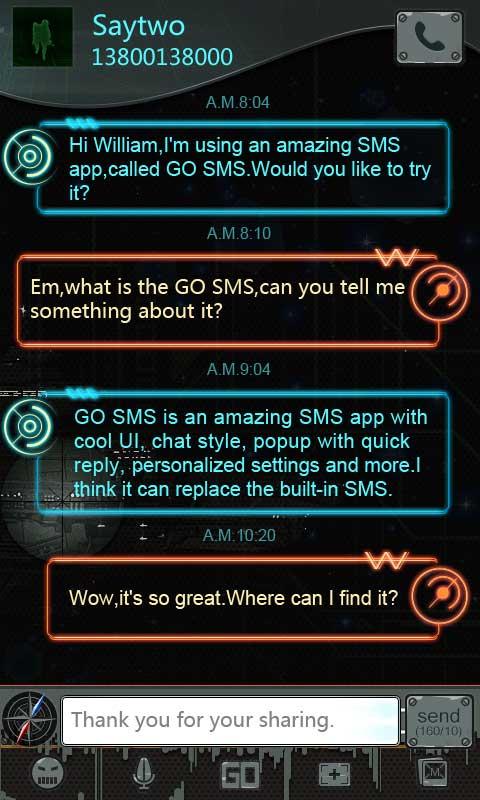 GO SMS Pro Future Wars Theme 1