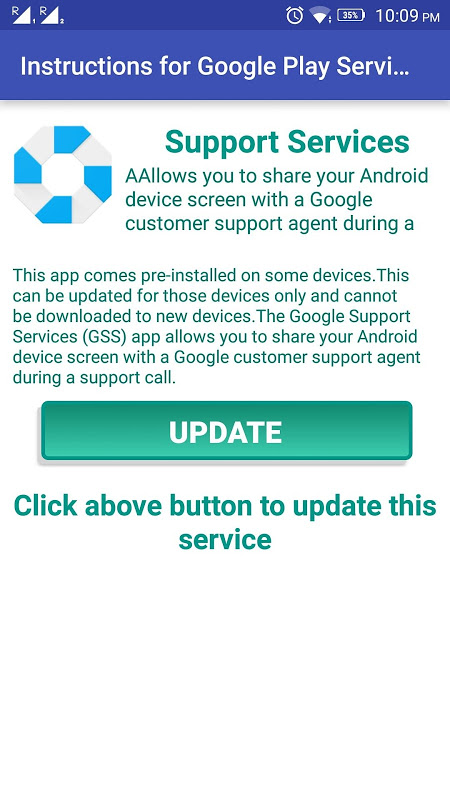 Instructions para Google Play Service Update 1